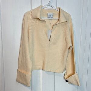 NWTs Jason Wu | Ivory Knit Sweater - Medium - Cuffed Sleeve Accents Vneck Collar